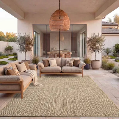 Produktbild von TT Home Outdoor Teppich Wetterfest Garten Schlafzimmer Flur Regenbogen Muster Boho Design Unifarben Sisal Look Moderner Style Größe 120x170 cm