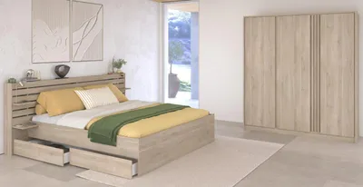 Produktbild von Parisot Schlafzimmer komplett Set "Escale28" in Eiche japanisch Bett 180 x 200 cm