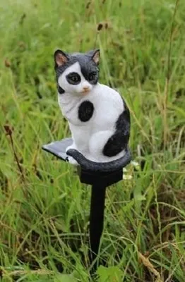 Produktbild von Solar-Stableuchte sitzende Katze schwarz weiß