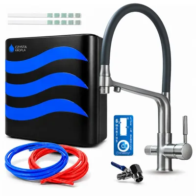 Produktbild von Ari 3-Wege-Küchenarmatur Flexible, Graphit, Ausziehbare Spültischarmatur Im Set Mit Wasserfiltersystem, 360° Schwenkbar, Für Gefiltertes Trinkwasser