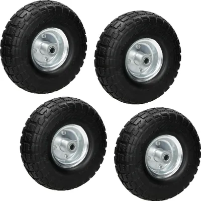 Produktbild von ECD Germany 4er Set Sackkarrenrad Blockprofil aus pannensicherem PolyurethanVollgummi, 4.10/3.50-4 / Ø260x85mm, mit Kugellager und Stahlfelge, 130kg Tragkraft, Schwarz