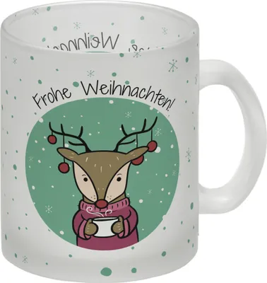 Produktbild von Frohe Weihnachten Glas Tasse mit süßem Rentier