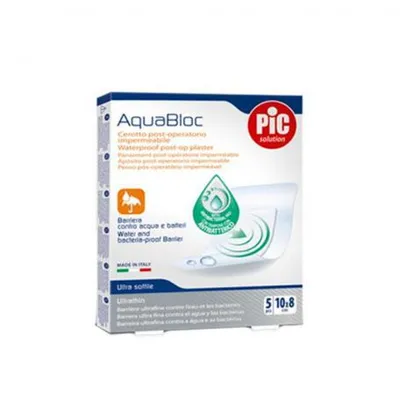 A product box for AquaBloc waterproof post-op plasters.