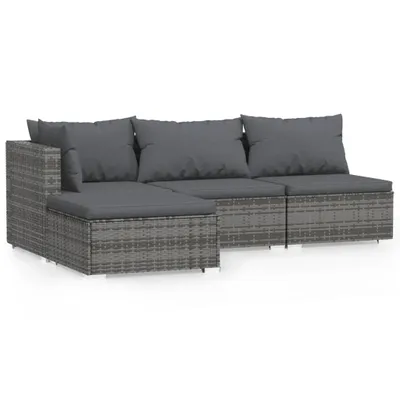 Produktbild von 4-tlg. Garten-Lounge-Set mit Kissen Grau Poly Rattan