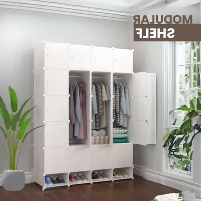 Image de Armoire modulaire - Étagère de rangement pour chambre - Rangement de vêtements - Système modulaire polyvalent - 192x140 cm - Blanc