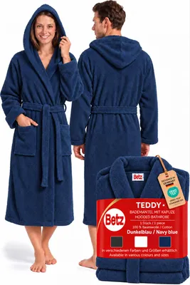 Immagine prodotto di Accappatoio Betz in spugna con cappuccio TEDDY Colore: blu scuro S/M per uomo e donna 100% cotone Accappatoio da sauna - accappatoio lungo - accappatoio da sauna