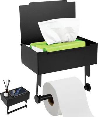Produktbild von Ibenzoa® Toilettenpapierhalter ohne Bohren – Edelstahl matt mit Feuchttücher-Box, Doppelstange, Ablagefläche, rostfrei, selbstklebend & schraubbar