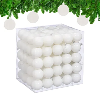 Productafbeelding van Relaxdays kerstballen, set van 100 stuks, kunststof, diameter: 6 cm, ronde kerstversiering voor de kerstboom, kerstboomversiering, breekvaste, witte kleur