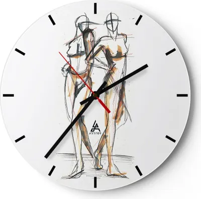 Produktbild von Wanduhr - Rund - Glasuhr - Zeichnen Design Mode - 30x30cm - Schleichendes Uhrwerk - Lautlos - zum Aufhängen bereit - Dekoration Modern - Wanddekoration aus Glas - C3AR30x30-4139