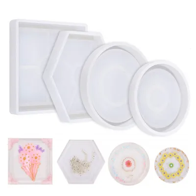 Produktbild von Resin Silikonformen Inklusive Rund, Quadrat, Hexagon Gießharz Formen, Gießformen Silikon Epoxidharz Untersetzer