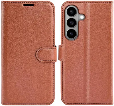 Image de Étui pour Samsung Galaxy S26 - Coque portefeuille Phonesta Litchi Skin - Marron