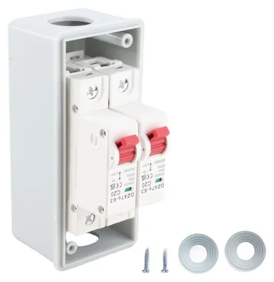 Obrázek produktu pro Vodotěsná rozvaděčová skříň pro venkovní použití, jistič MCB typu C, 2-pólový, AC 230 V / 400 V
