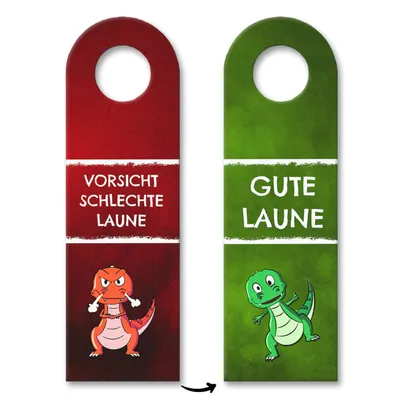 Produktbild von Vorsicht schlechte Laune oder gute Laune Türhänger mit T-Rex Dino in rot und