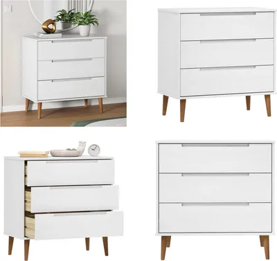 Produktbild von vidaXL Schubladenschrank MOLDE Weiß 80x40x80 cm Massivholz Kiefer - Schubladenschrank - Schubladenschränke - Schubladenkommode - Kommode