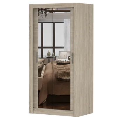 Produktbild von Kleiderschrank Schwebetürenschrank Schrank 100cm Sonoma/Sonoma mit zwei Spiegeln  MILAN