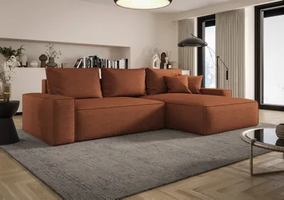 Produktbild von Ecksofa Schlafsofa Sofa WALKEN Stoff Aragon Rostbraun Ottomane Rechts