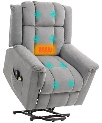 Productafbeelding van Elektrisch verstelbare stoel, massagestoel met verwarmingsfunctie, gestoffeerde stoel met voetensteun, zijvak, stoffen bekleding, donkergrijs