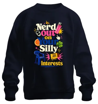 Immagine prodotto di Felpa girocollo, stile retrò, con scritta ironica, colore blu navy, taglia M