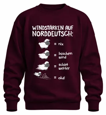 Obrázek produktu pro Windstärken Norddeutsch Schietwetter Schafe Plattdeutsch Spruch Uni mikina, burgundská, M