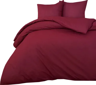 Produktbild von Bettwäsche 220x240 + 80x80 cm 100% Baumwolle Renforce Bordeaux Uni Einfarbig Garnitur Set, 3 teilig