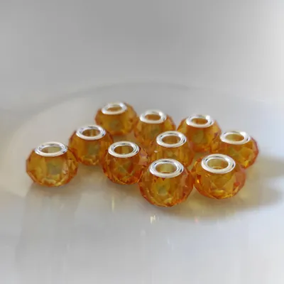 Image de Spacer Charm perles à gros trous, facettes, 14 mm, 10 pièces, orange / orange clair