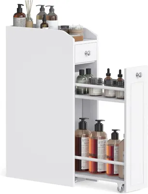 Obrázek produktu pro Úzká skříňka do koupelny - Skříňka pod umyvadlo s zásuvkami - Materiál: MDF - Rozměry: 40 x 18 x 70 cm