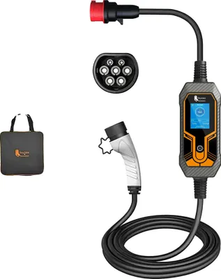Produktbild von Tragbares EV-Ladegerät, 5 m Kabellänge, IP65 wasserdicht, 11kW 16A 3Phasen, TYPE2