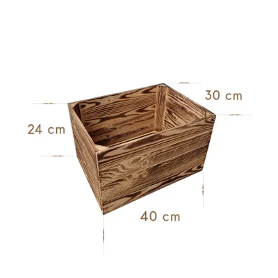 Obrázek produktu pro Přepravka na ovoce 40x30x24 cm komplet 12 ks – dřevěná bedýnka jako regál – opálená