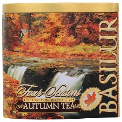 Obrázek produktu pro Čaj Basilur Autumn, 100% čistý černý čaj z ostrova Ceylon s květy safránu a aroma javorového sirupu, 100 g