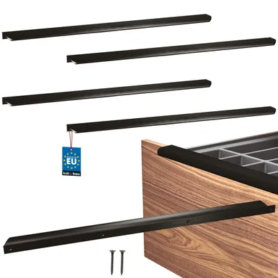 Image de KOTARBAU® Lot de 4 poignées de meuble pour armoires, 560 mm, noir mat (ZnAl), poignées à visser par l'arrière, poignées de chant, poignées de tiroir, cuisine moderne