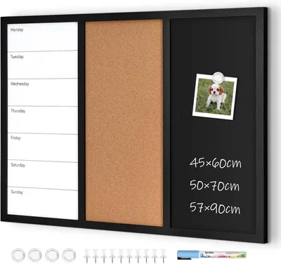 Produktbild von Kombinationstafel 50x70 cm, Whiteboard, Kreidetafel und Pinnwand, für Planung