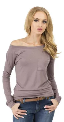 Produktbild von Damen Longshirt langarm T-Shirt mit Brusttasche ; Cappuccino/L/XL 40/42