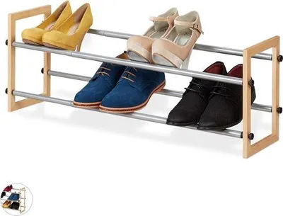 Produktbild von Famanu Schuhregal mit 2 Ebenen - Holz & Eisen - Erweiterbar auf 118 cm Breite - Natur - 1 Stück