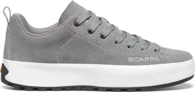 Graue Lifestyle-Schuhe für Kinder von Scarpa; Modell MW-Y; mit Schnürung und weißer Sohle.