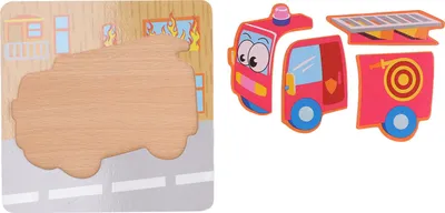 Produktbild von 3D-Puzzle aus Holz, Spielzeug in Form eines Feuerwehrautos, pädagogisch sicher für Kinder unter 6 Jahren