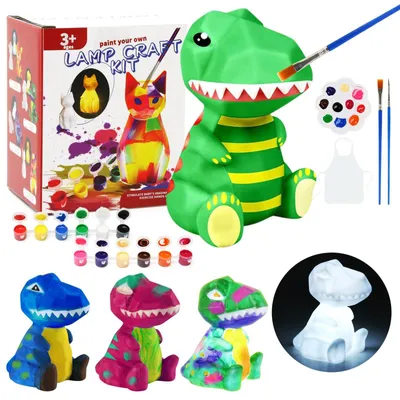 Imagen del producto de Kit de pintura para dinosaurios "Dino Lampe Bemalen", ideal para niños de 6 a 12 años. Kit de manualidades para pintar y decorar, perfecto para fomentar la creatividad. Incluye materiales para pintar y crear una lámpara de noche con temática de dinosaurios. Un regalo ideal para niños que disfrutan de las manualidades