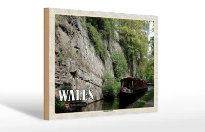 Produktbild von Holzschild Reise 30x20cm Wales United Kingdom Llangollen Kanal