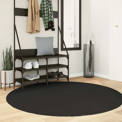 Produktbild von Möbel Teppich HUARTE Kurzflor Weich und Waschbar Schwarz Ø 160 cm - Designerteppiche &36559