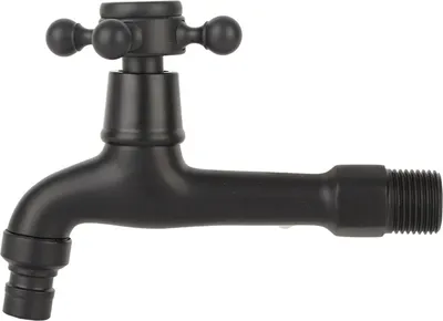 A black faucet on a white background.
