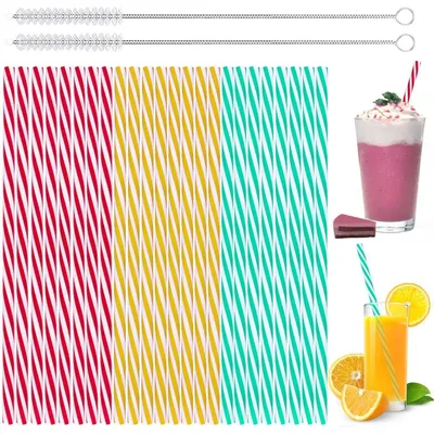 Zdjęcie produktu dla Wielorazowe słomki do picia, 24 sztuki, z 2 szczoteczkami do czyszczenia, wielokolorowe, 23 cm