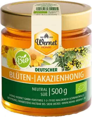 Produktbild von Honig Wernet Imker im Schwarzwald Deutscher  Blüten und Akazienhonig im 500g Glas