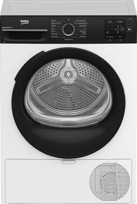 Produktbild von Beko BM3T39230W, Freistehend, Frontlader, Wärmepumpe, Schwarz, Weiß, Tasten, Drehregler, Rechts
