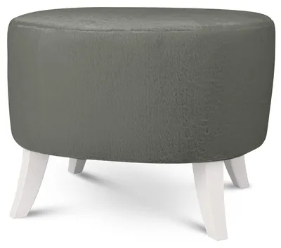 Produktbild von MG Design Ovaler Kunstfell-Hocker 52 x 62 cm in Grau mit Holzbeinen - Gepolsterter Fußhocker für Wohnzimmer oder Schlafzimmer