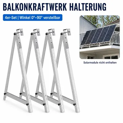 Produktbild von Balkonkraftwerk Halterung 118cm, PV Halterung für Solarmodule, Solarpanel Befestigung Balkongeländer, 0°-90° verstellbare Aufständerung