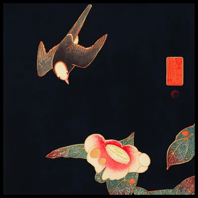 Obrázok produktu pre Plagát 60 x 60 cm Lastovička a kamélia, japonský Jakuchu Vintage
