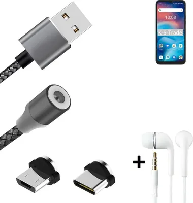 Produktbild von K-S-Trade® Hochwertiges Magnet-Lade-kabel Sync-Kabel Daten-Kabel + Kopfhörer kompatibel mit UMIDIGI G1 mit USB-Typ-C-Anschluss und