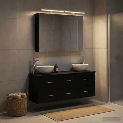 Image de Maison Exclusive - Ensemble de meubles de salle de bain, 4 pièces, chêne noir