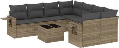 Produktbild von vidaXL 9-tlg. Garten-Sofagarnitur mit Kissen Hellgrau Poly Rattan