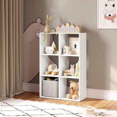 Produktbild von WOLTU Bücherregal mit 3 Ebenen 6 Fächern, Kippschutz, aus Holzwerkstoff, weiß