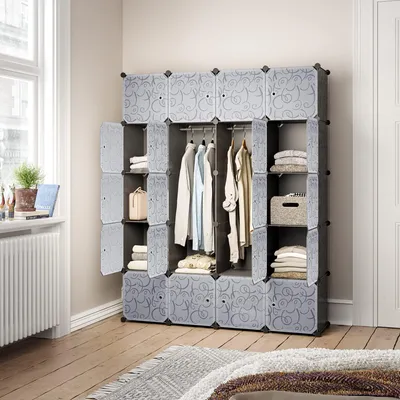 Obrázek produktu pro Plastový šatní skříň, rozměry 180 x 37 x 145 cm, 20 přihrádek, modulární, pro domácí použití